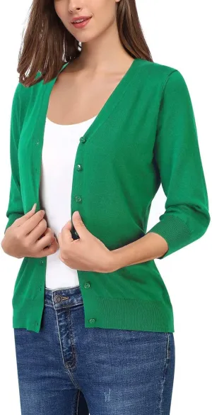 Women's 3/4 Sleeve Button Down Sweater Cardigan