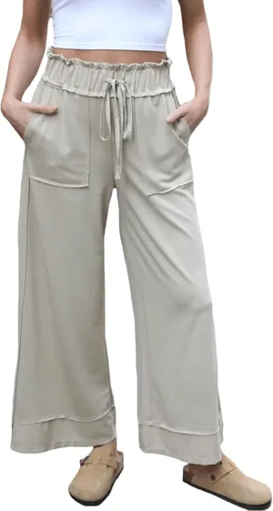Women's Baggy Wide Leg Pants High Waist Drawstring Palazzo Lounge Sweatpants with Pockets