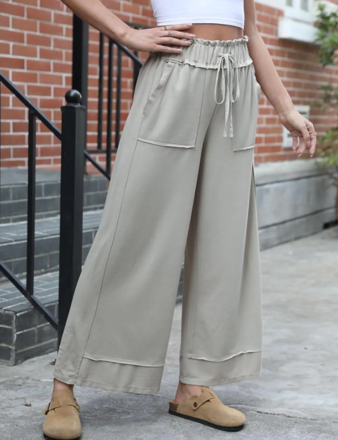 Women's Baggy Wide Leg Pants High Waist Drawstring Palazzo Lounge Sweatpants with Pockets