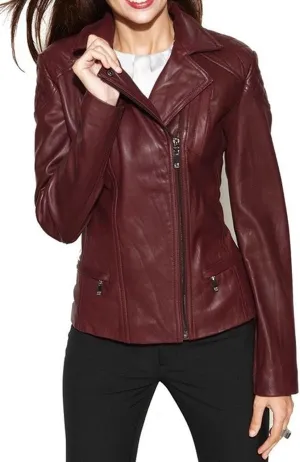 Womens Bambert Lambskin Genuine Leather Jacket, Biker Jacket