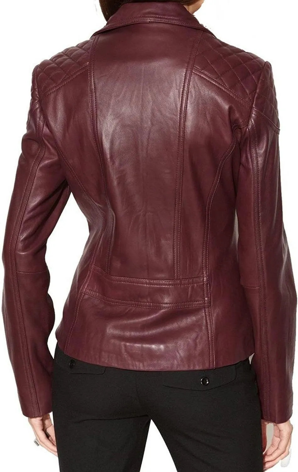 Womens Bambert Lambskin Genuine Leather Jacket, Biker Jacket