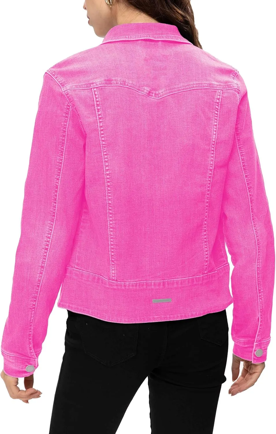 Women's Basic Button Down Denim Jacket, Casual Long Sleeve Fitted Jean Jacket with Pockets