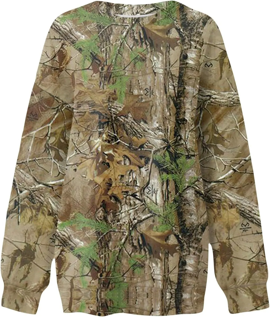 Women's Camo Sweatshirt Maple-Leaf Print Oversized Sweatshirt Fleece Crewneck Shirts Casual Fall Pullover Tops
