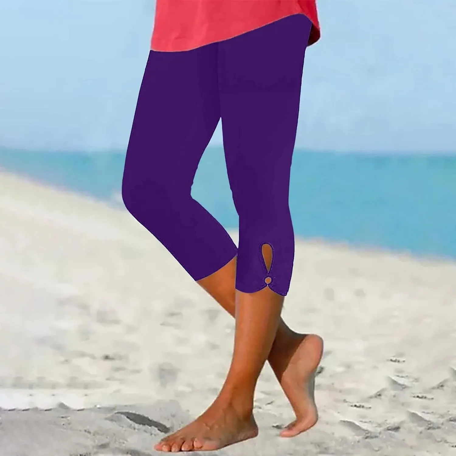 Womens Capris Summer Dressy Cropped High Waisted Yoga Pants Casual Lightweight Soft Leggings Workout Pants