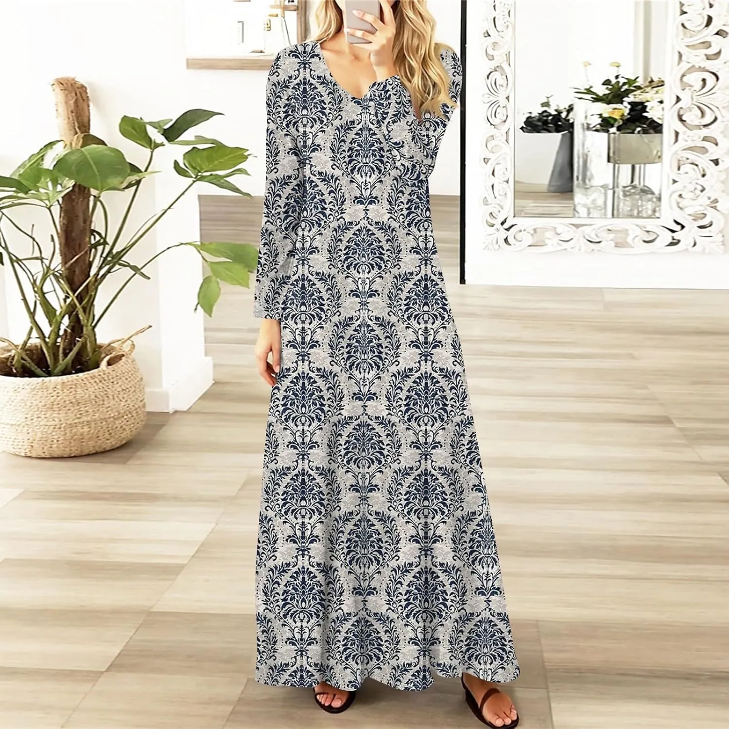 Women's Casual Long Sleeve Maxi Dresses Summer Flowy Dresses A-Line Flowy Dress