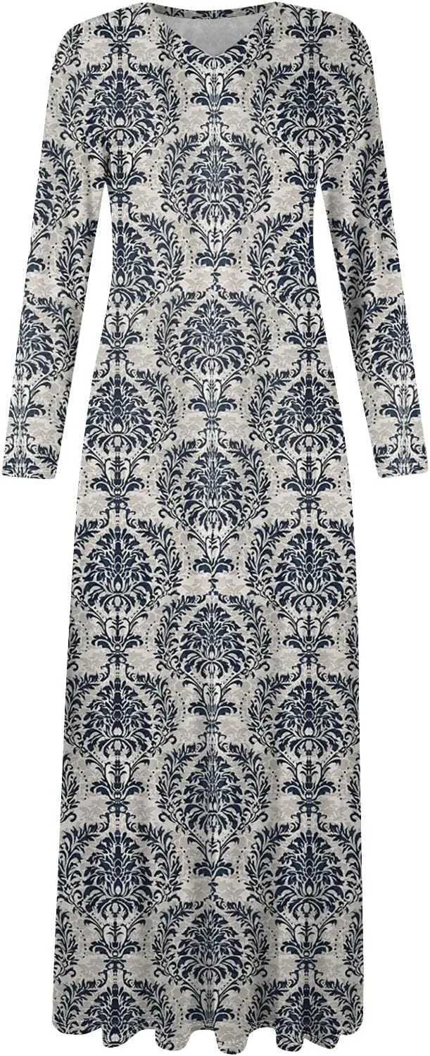 Women's Casual Long Sleeve Maxi Dresses Summer Flowy Dresses A-Line Flowy Dress