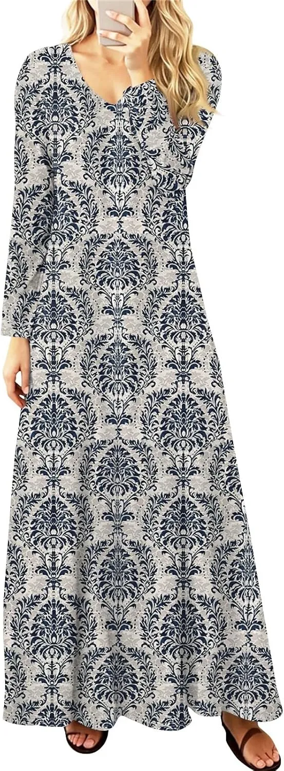 Women's Casual Long Sleeve Maxi Dresses Summer Flowy Dresses A-Line Flowy Dress