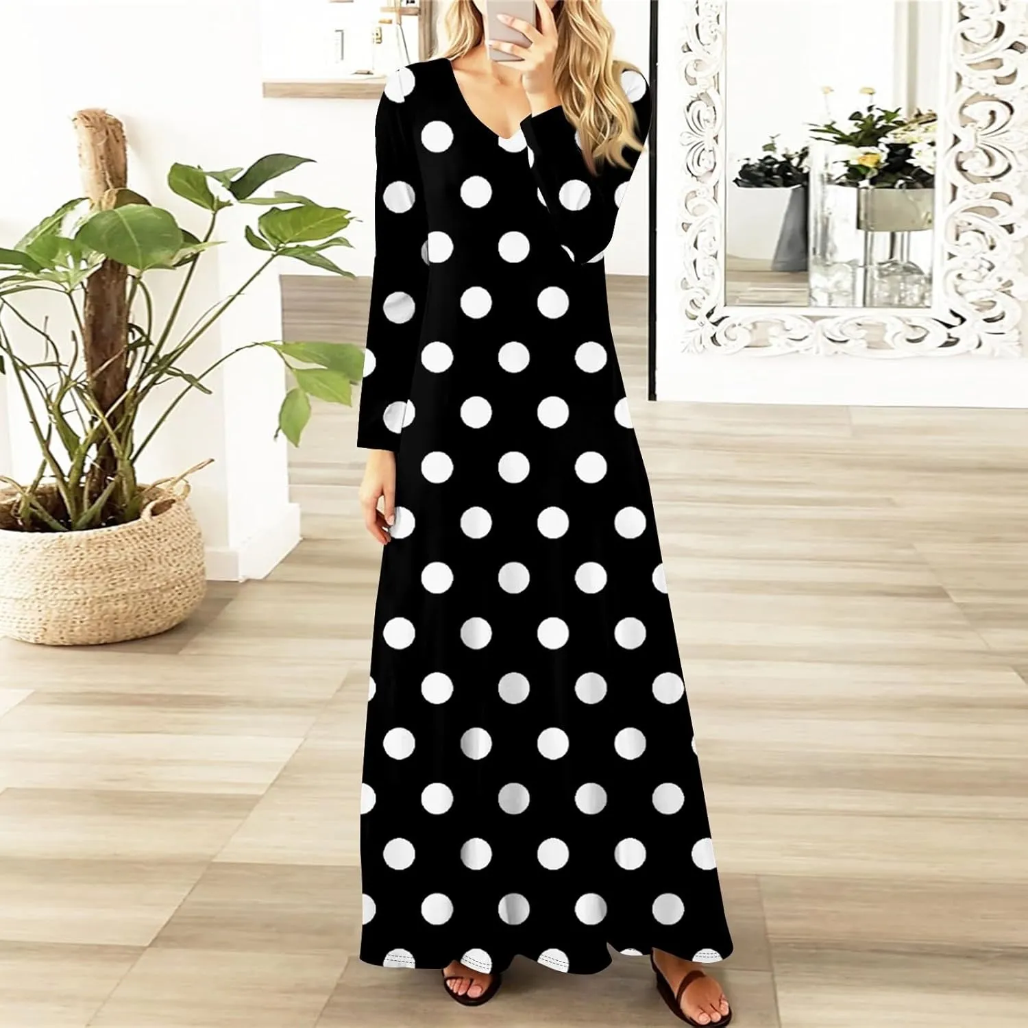 Women's Casual Long Sleeve Maxi Dresses Summer Flowy Dresses A-Line Flowy Dress