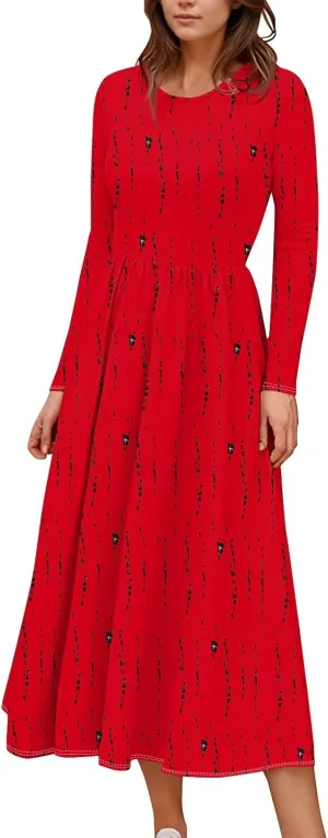 Women's Casual Long Sleeve Maxi Dresses Summer Flowy Dresses A-Line Flowy Dress
