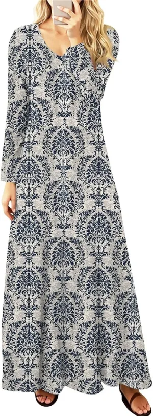 Women's Casual Long Sleeve Maxi Dresses Summer Flowy Dresses A-Line Flowy Dress
