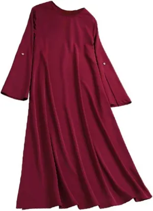 Womens Casual Maxi Dress Chiffon Long Sleeve Mock Neck Robe Abaya Muslim Ramadan Dress Flowy Islamic Evening Gown