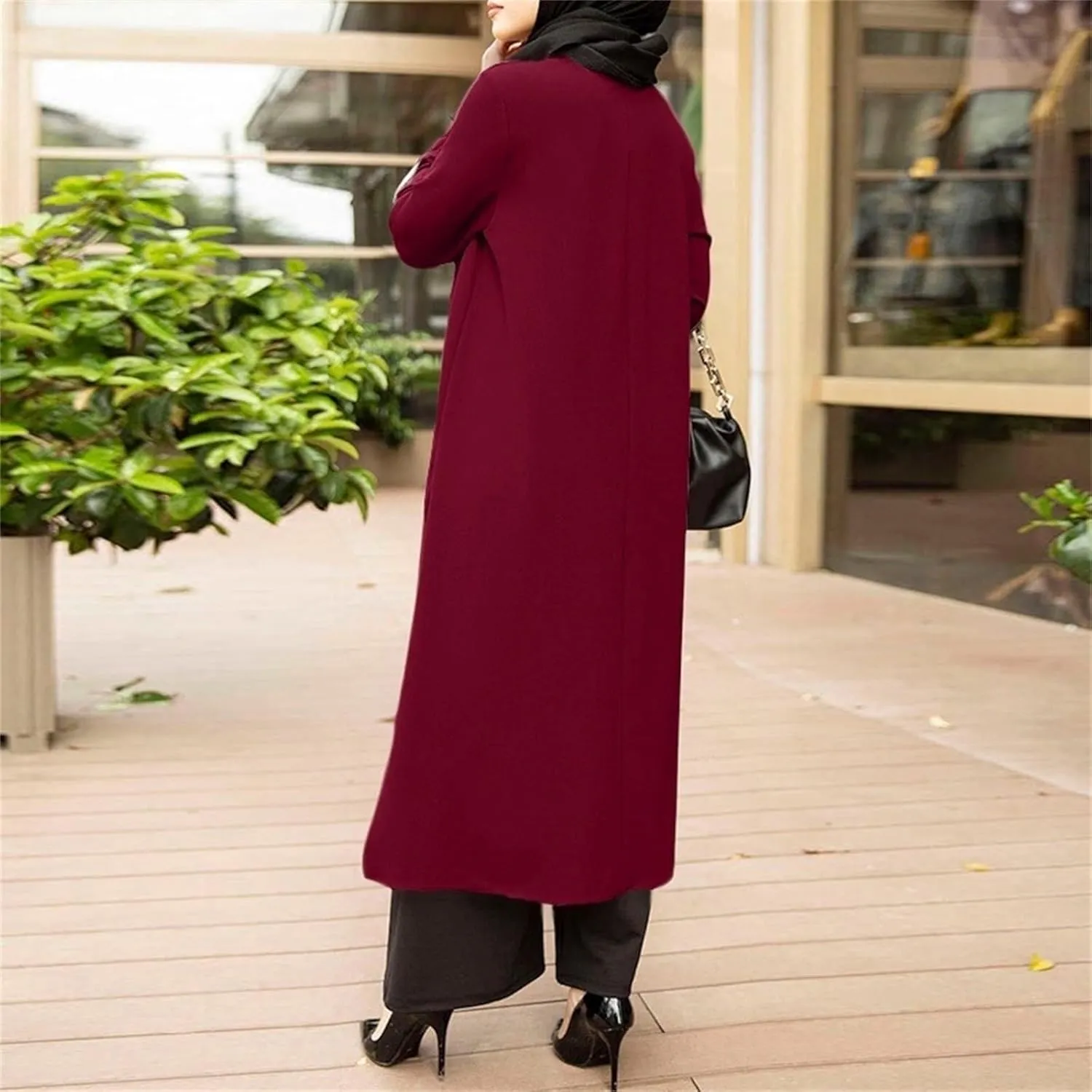 Womens Casual Maxi Dress Chiffon Long Sleeve Mock Neck Robe Abaya Muslim Ramadan Dress Flowy Islamic Evening Gown