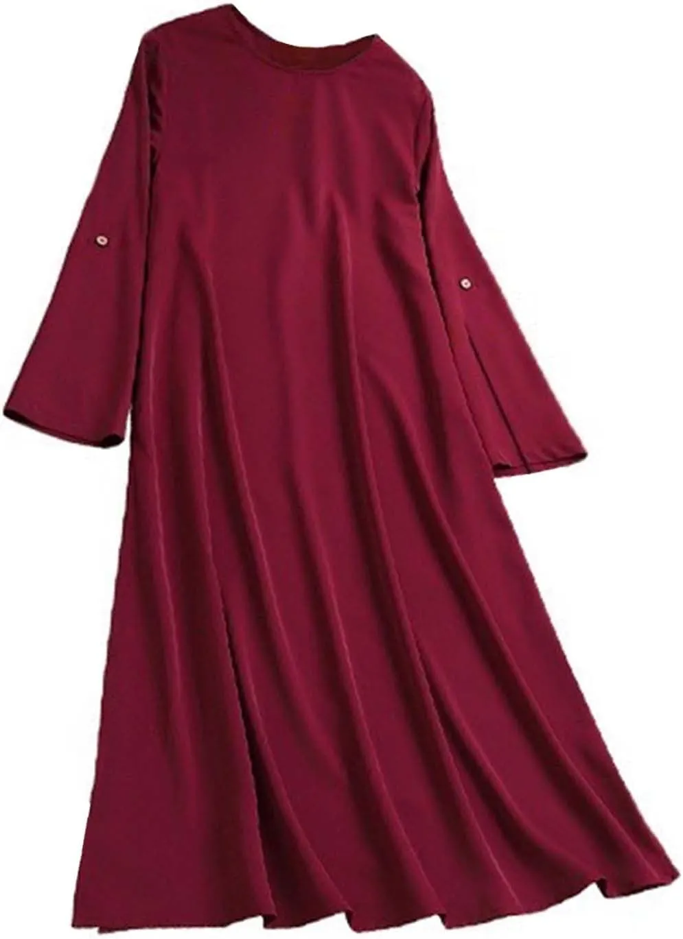 Womens Casual Maxi Dress Chiffon Long Sleeve Mock Neck Robe Abaya Muslim Ramadan Dress Flowy Islamic Evening Gown