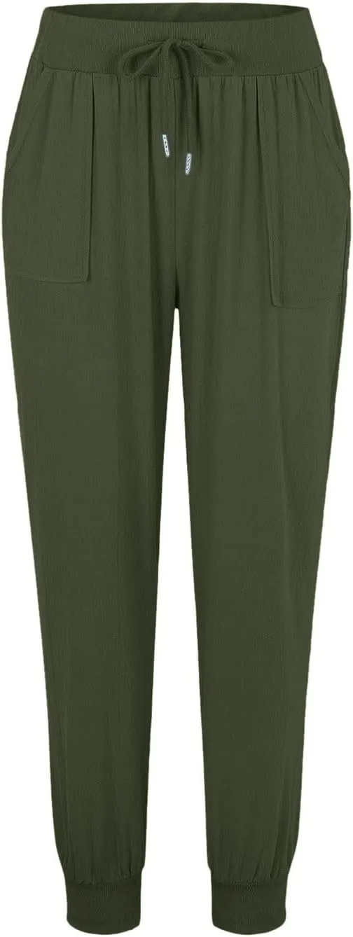 Women's Cotton Linen Summer Boho Palazzo Lounge Pants Elastic Waist Baggy Stretchy Slim Fit Trouser Vacation