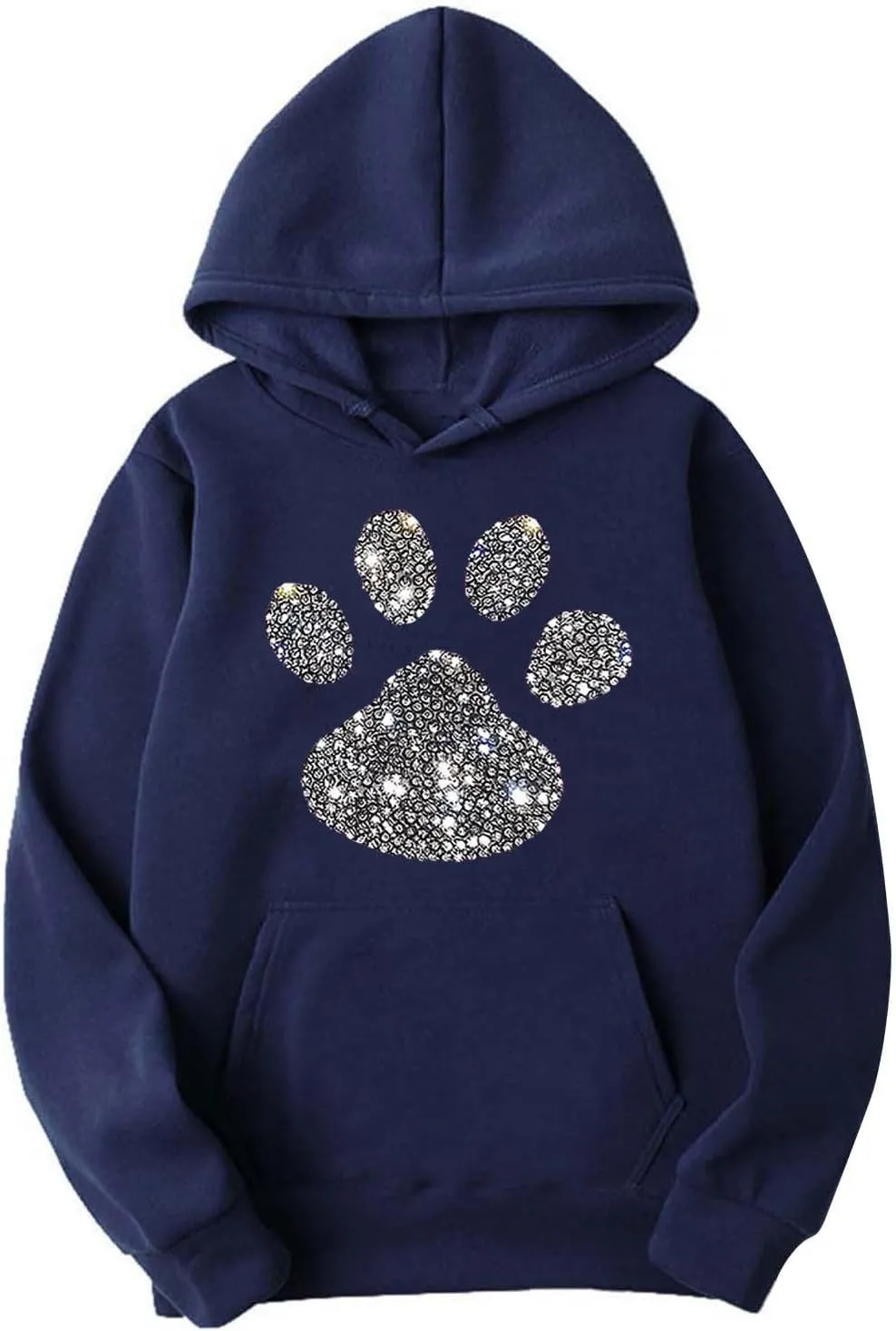 Women's Dog Paw Love Heart Rhinestone Graphic Oversized Sweatsuits Long Sleeve Hoodies Jogger Pants 2 Piece Outfits