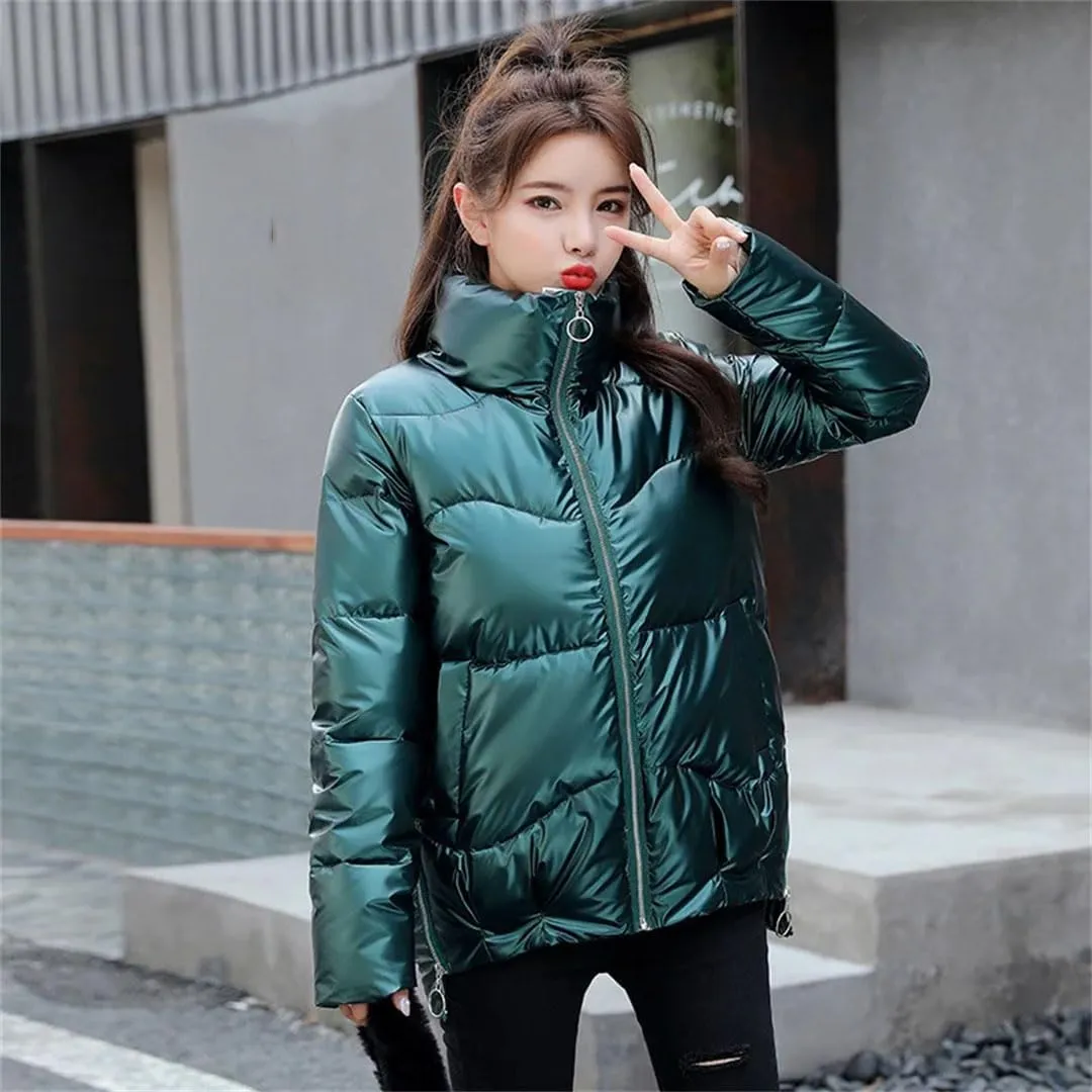 Women's Down Jacket Glossy Loose Cotton Padded Coat Stand Collar