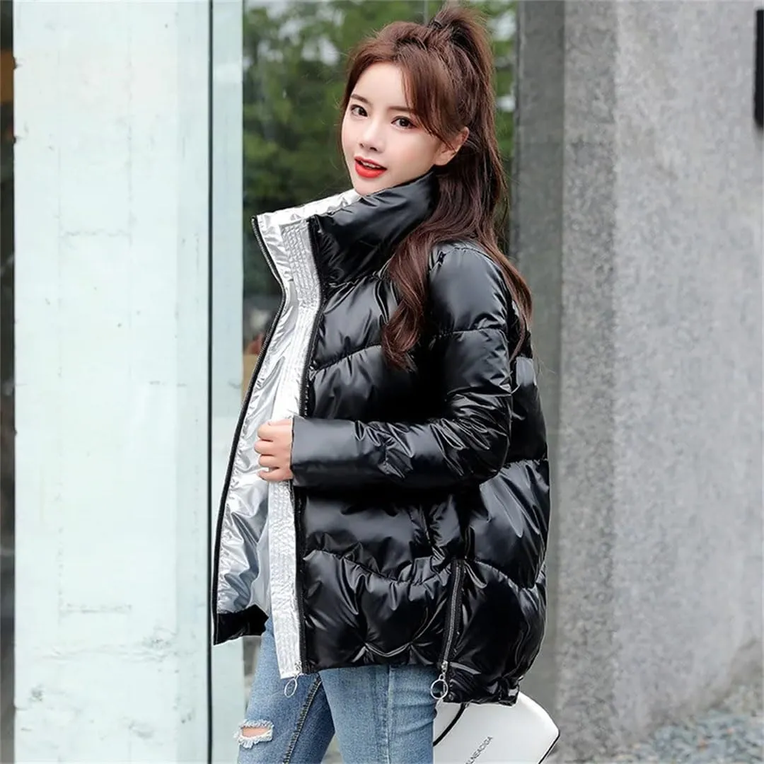 Women's Down Jacket Glossy Loose Cotton Padded Coat Stand Collar