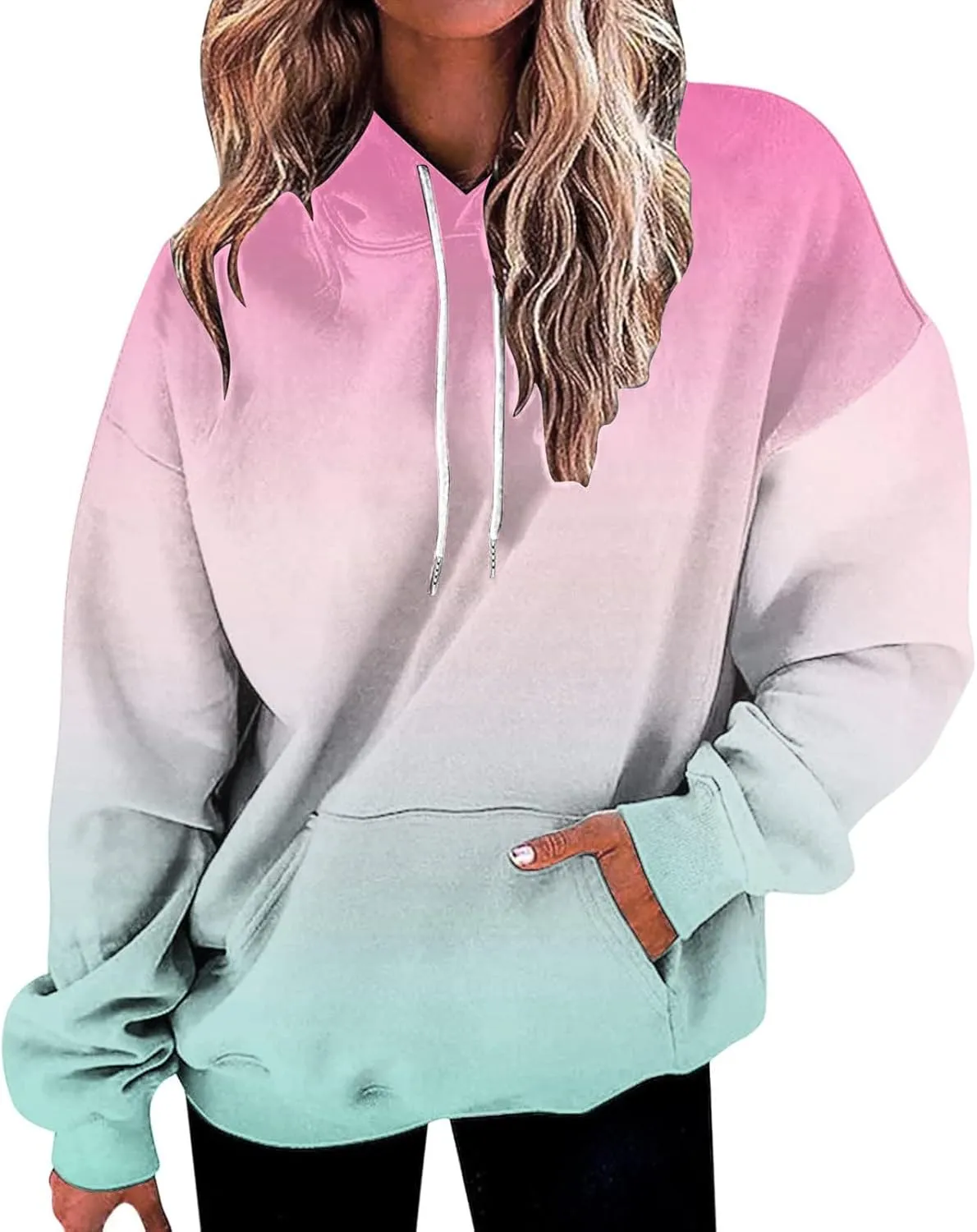 Womens Fall Fashion 2024 Trendy Oversized Hoodie Sweatshirts Gradient Color Casual Drawstring Hoodies