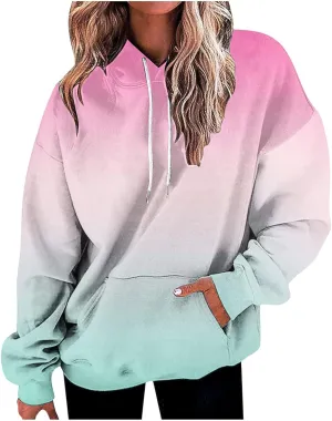 Womens Fall Fashion 2024 Trendy Oversized Hoodie Sweatshirts Gradient Color Casual Drawstring Hoodies