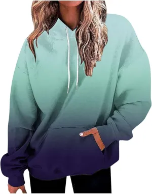 Womens Fall Fashion 2024 Trendy Oversized Hoodie Sweatshirts Gradient Color Casual Drawstring Hoodies