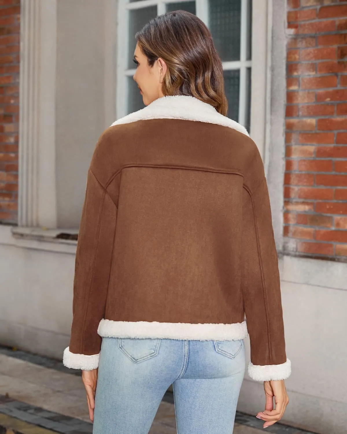 Women's Faux Shearing Moto Jacket Thick Fur Lined Coat Sherpa Leather Jacket
