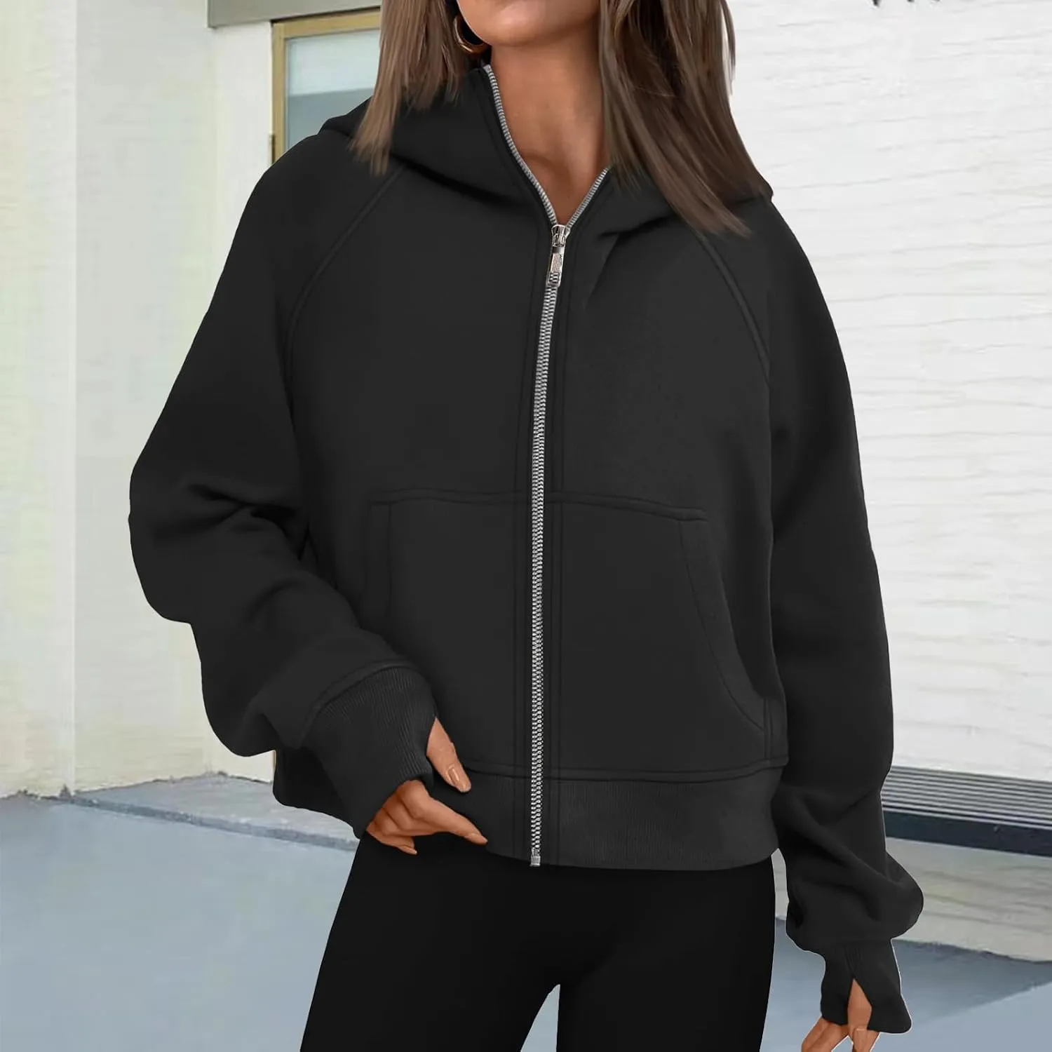 Women's Fleece Hoodies Zip Up Long Sleeve Oversized Sweatshirts Casual Solid Sweaters Fall Fashion Pullover Outfits
