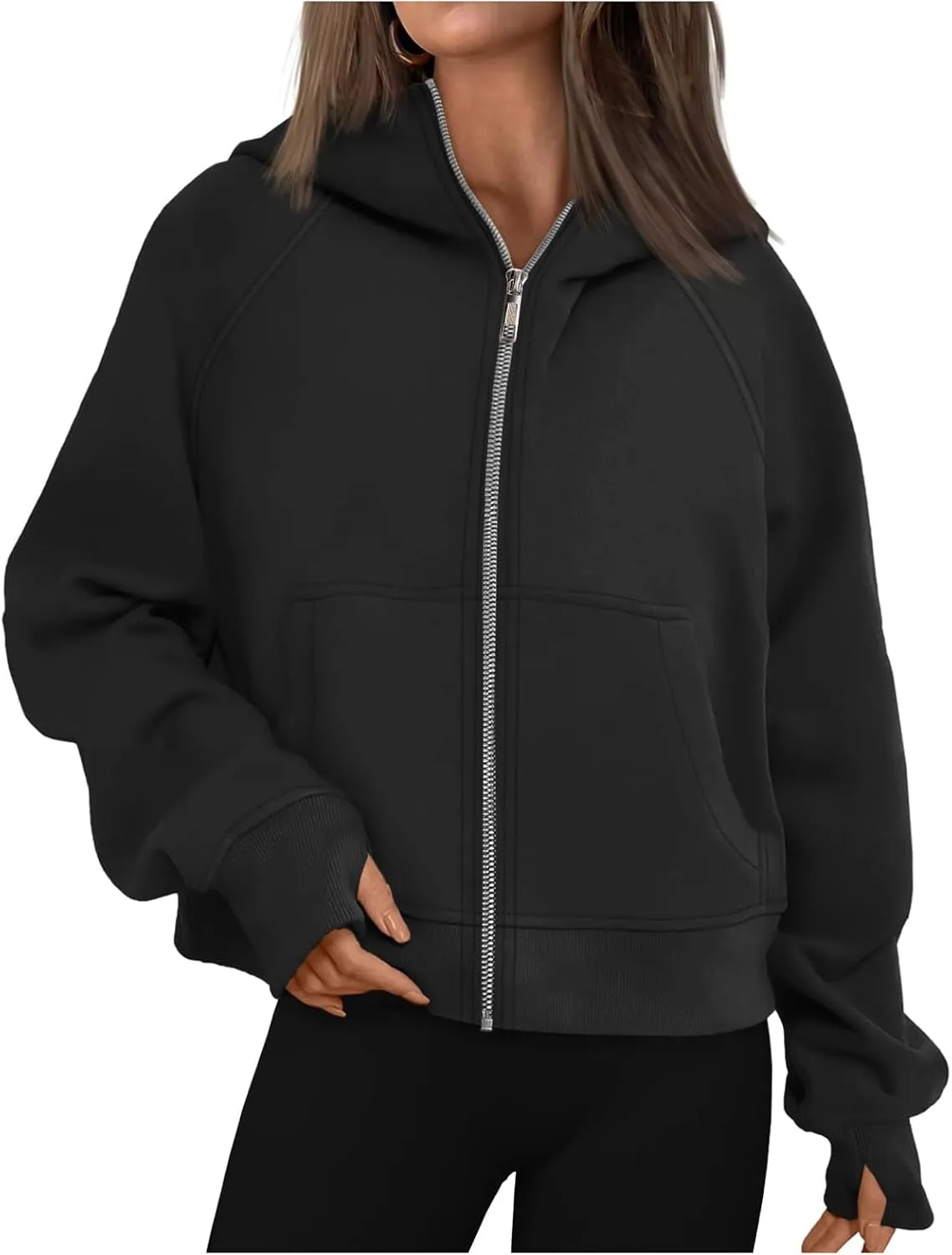 Women's Fleece Hoodies Zip Up Long Sleeve Oversized Sweatshirts Casual Solid Sweaters Fall Fashion Pullover Outfits