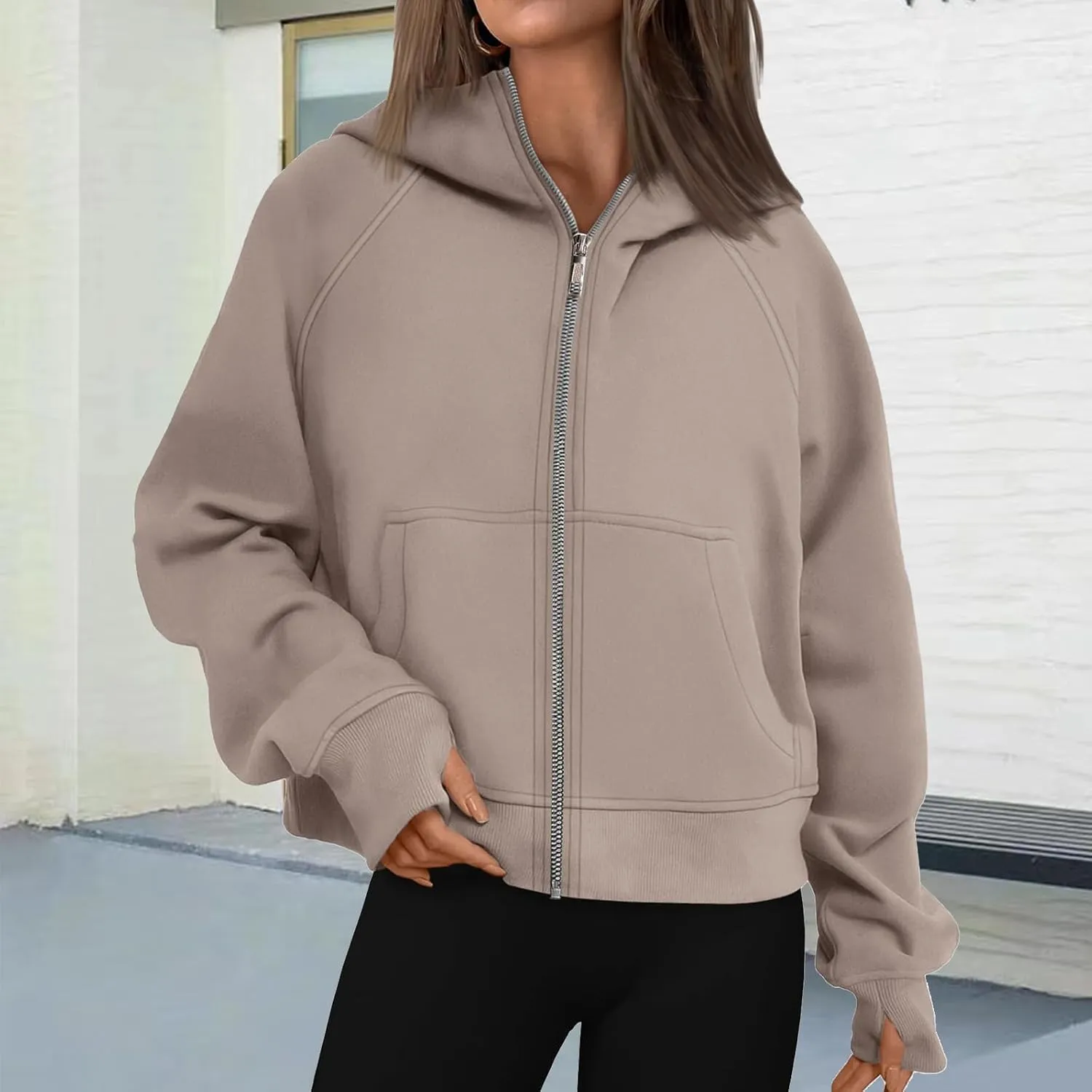 Women's Fleece Hoodies Zip Up Long Sleeve Oversized Sweatshirts Casual Solid Sweaters Fall Fashion Pullover Outfits