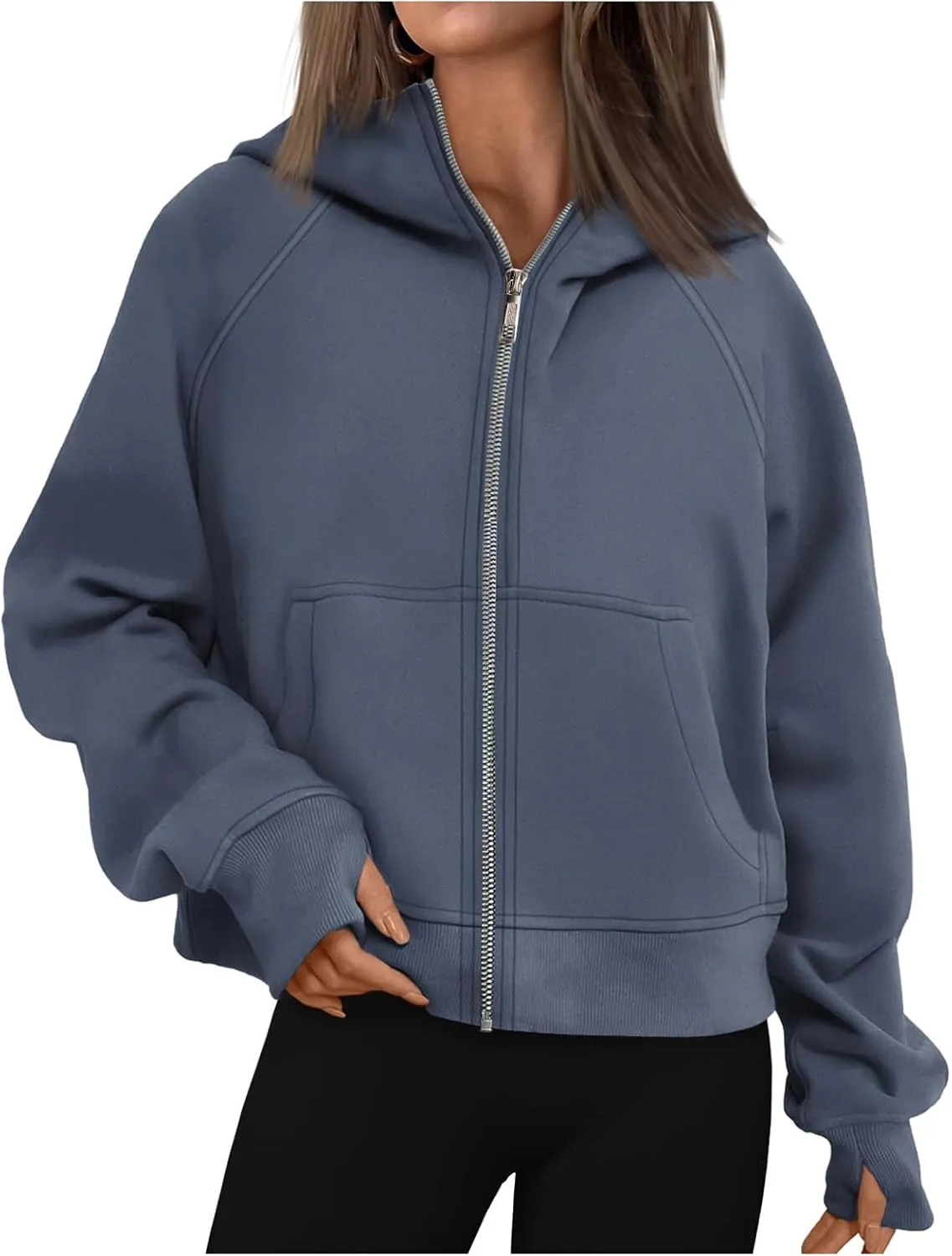 Women's Fleece Hoodies Zip Up Long Sleeve Oversized Sweatshirts Casual Solid Sweaters Fall Fashion Pullover Outfits