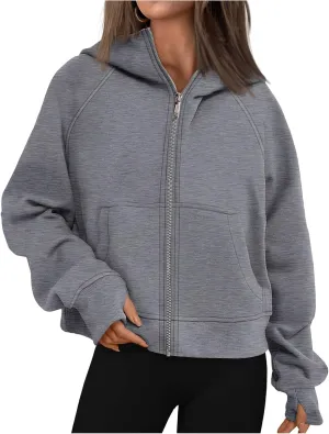 Women's Fleece Hoodies Zip Up Long Sleeve Oversized Sweatshirts Casual Solid Sweaters Fall Fashion Pullover Outfits