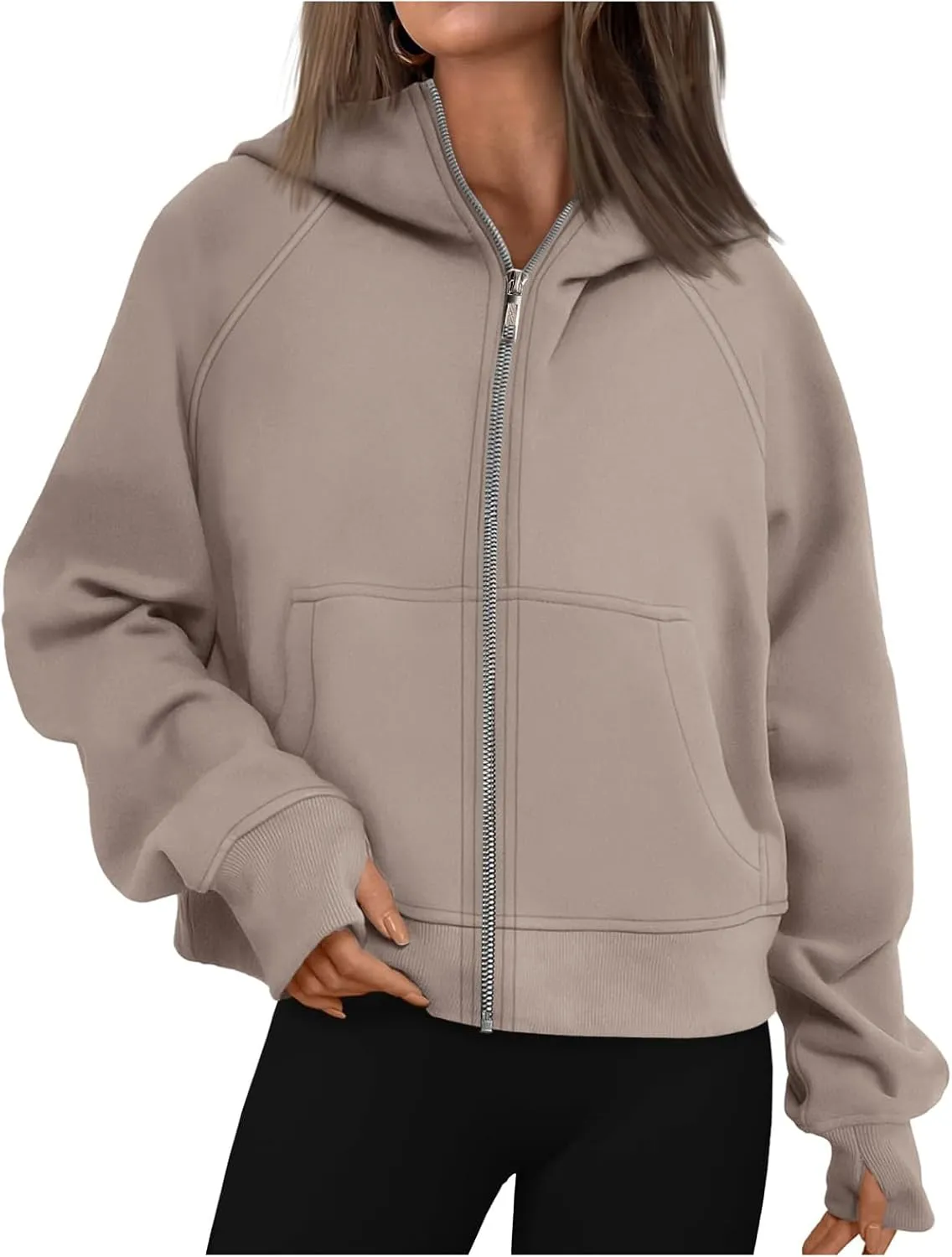 Women's Fleece Hoodies Zip Up Long Sleeve Oversized Sweatshirts Casual Solid Sweaters Fall Fashion Pullover Outfits