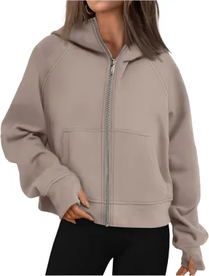Women's Fleece Hoodies Zip Up Long Sleeve Oversized Sweatshirts Casual Solid Sweaters Fall Fashion Pullover Outfits