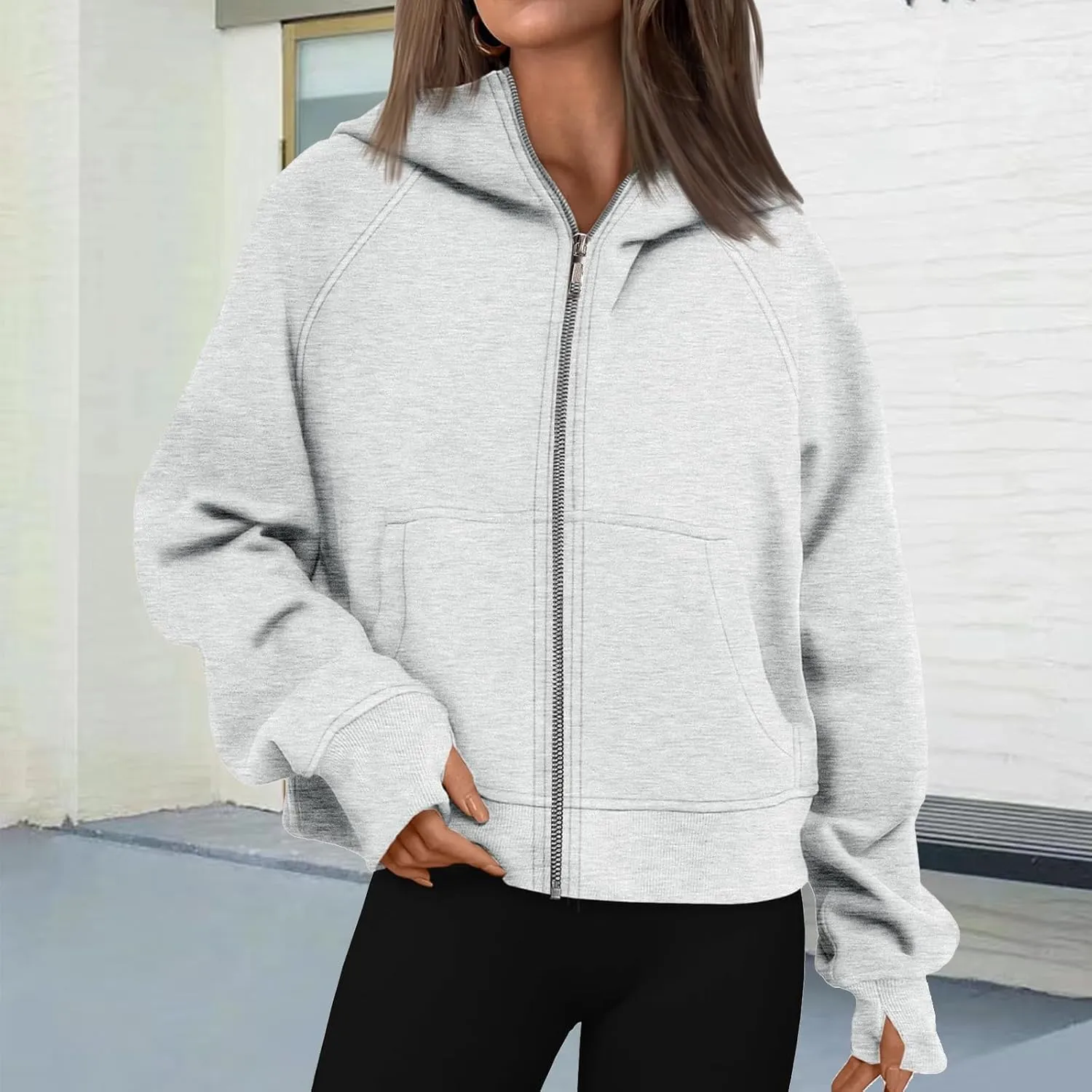 Women's Fleece Hoodies Zip Up Long Sleeve Oversized Sweatshirts Casual Solid Sweaters Fall Fashion Pullover Outfits