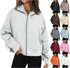Women's Fleece Hoodies Zip Up Long Sleeve Oversized Sweatshirts Casual Solid Sweaters Fall Fashion Pullover Outfits
