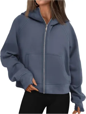 Women's Fleece Hoodies Zip Up Long Sleeve Oversized Sweatshirts Casual Solid Sweaters Fall Fashion Pullover Outfits