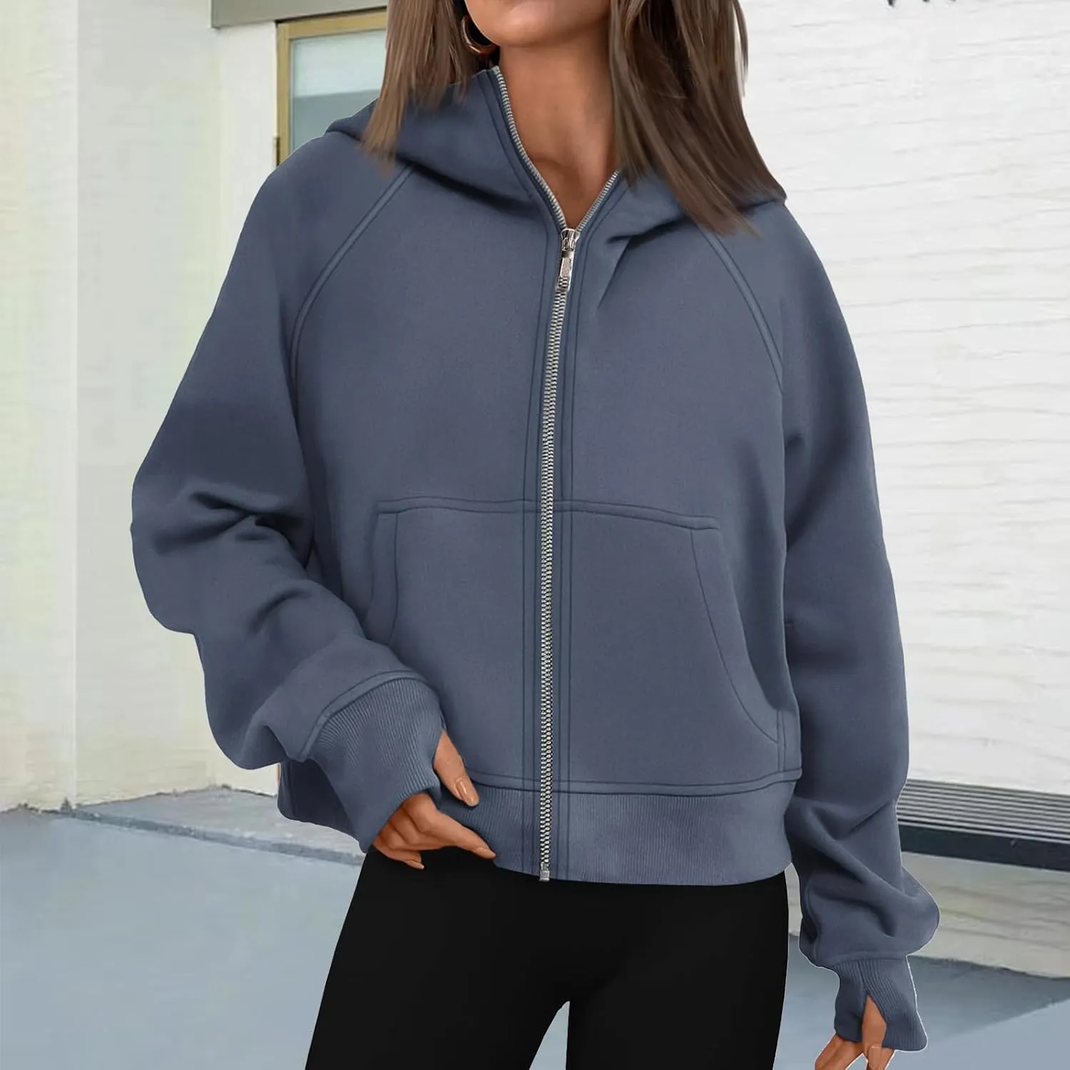 Women's Fleece Hoodies Zip Up Long Sleeve Oversized Sweatshirts Casual Solid Sweaters Fall Fashion Pullover Outfits
