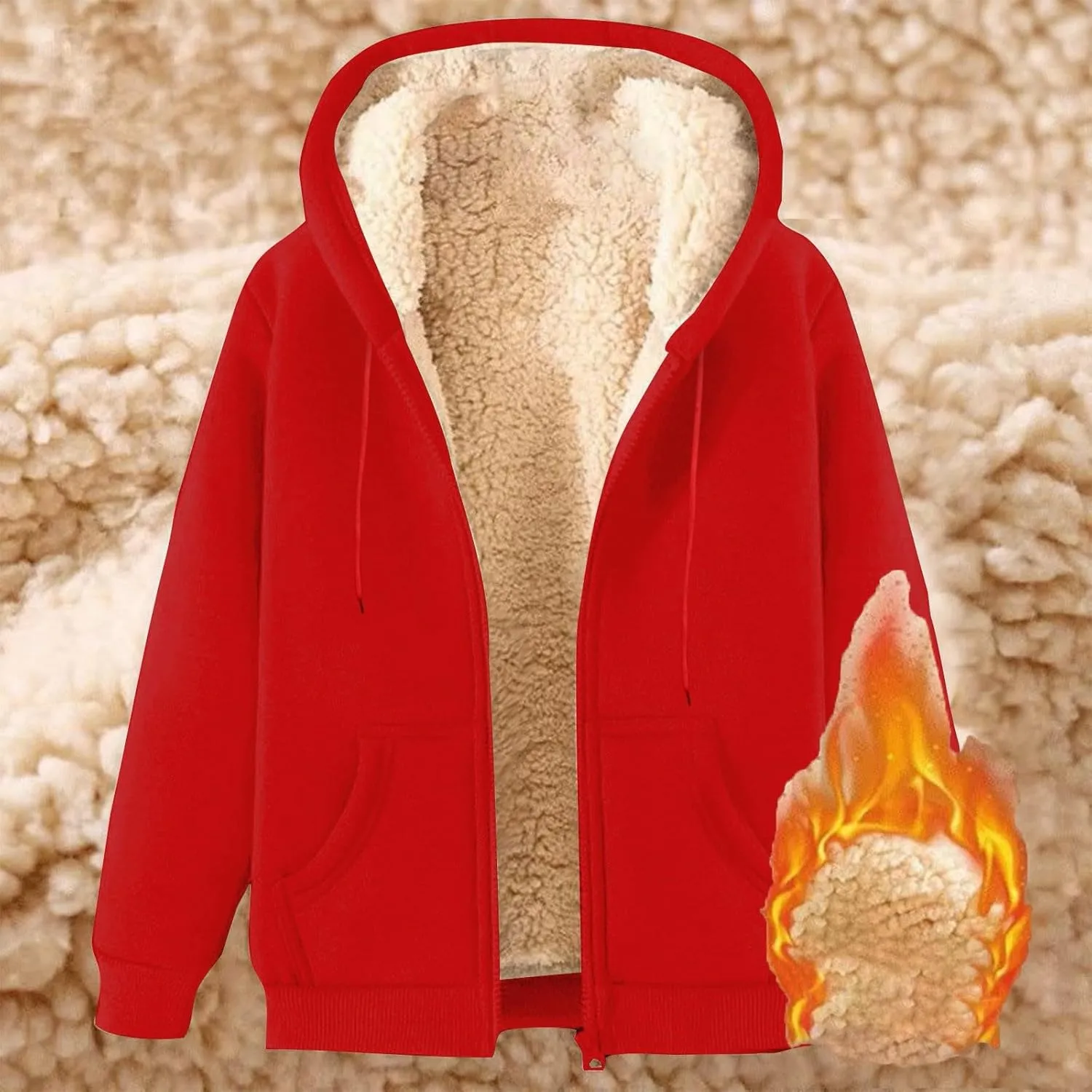 Womens Fleece Lined Jacket Full Zip Up Oversized Sherpa Hoodies Casual Warm Sweatshirt Jackets Winter Clothes