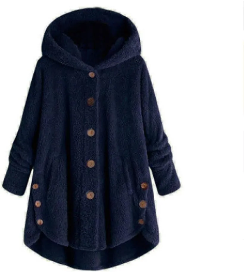 Womens Fuzzy Fleece Sherpa Hoodies Oversized Button Down Sweatshirt Winter Thermal Sweaters Soft Warm Hoodies