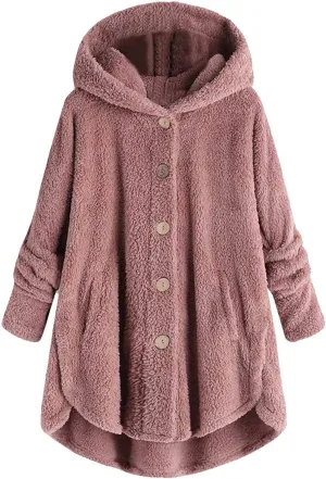 Womens Fuzzy Fleece Sherpa Hoodies Oversized Button Down Sweatshirt Winter Thermal Sweaters Soft Warm Hoodies