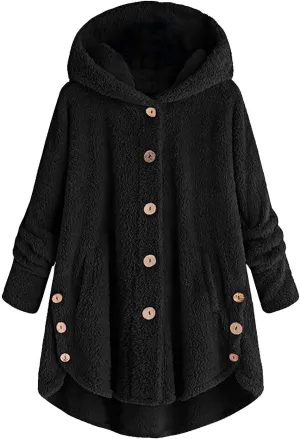 Womens Fuzzy Fleece Sherpa Hoodies Oversized Button Down Sweatshirt Winter Thermal Sweaters Soft Warm Hoodies