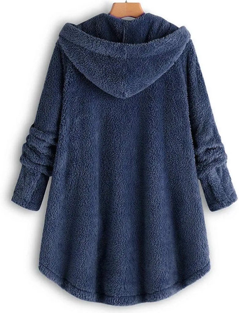 Womens Fuzzy Fleece Sherpa Hoodies Oversized Button Down Sweatshirt Winter Thermal Sweaters Soft Warm Hoodies