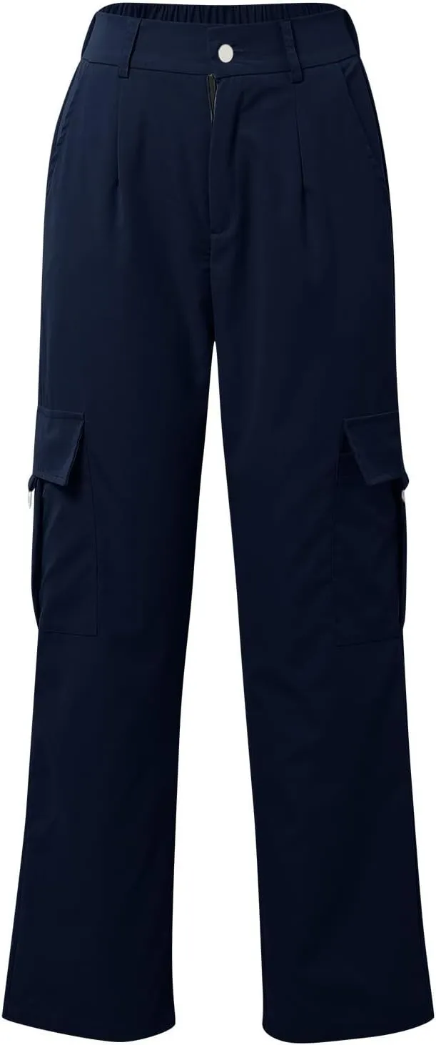 Womens High Waist Straight Leg Pants Solid Color Casual Trousers with Pockets 2024 Trendy Casual Cargo Joggers Pants