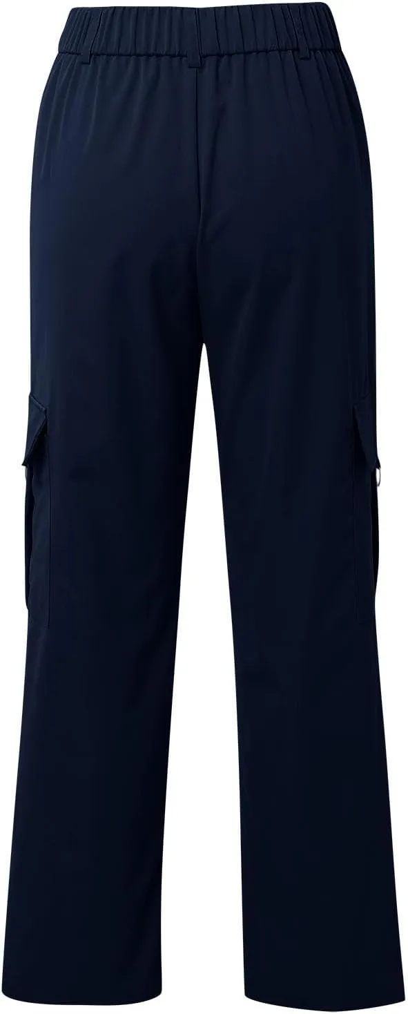 Womens High Waist Straight Leg Pants Solid Color Casual Trousers with Pockets 2024 Trendy Casual Cargo Joggers Pants