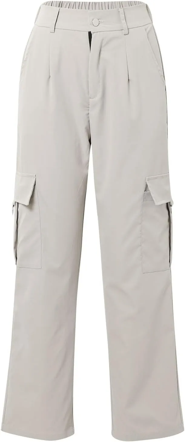 Womens High Waist Straight Leg Pants Solid Color Casual Trousers with Pockets 2024 Trendy Casual Cargo Joggers Pants