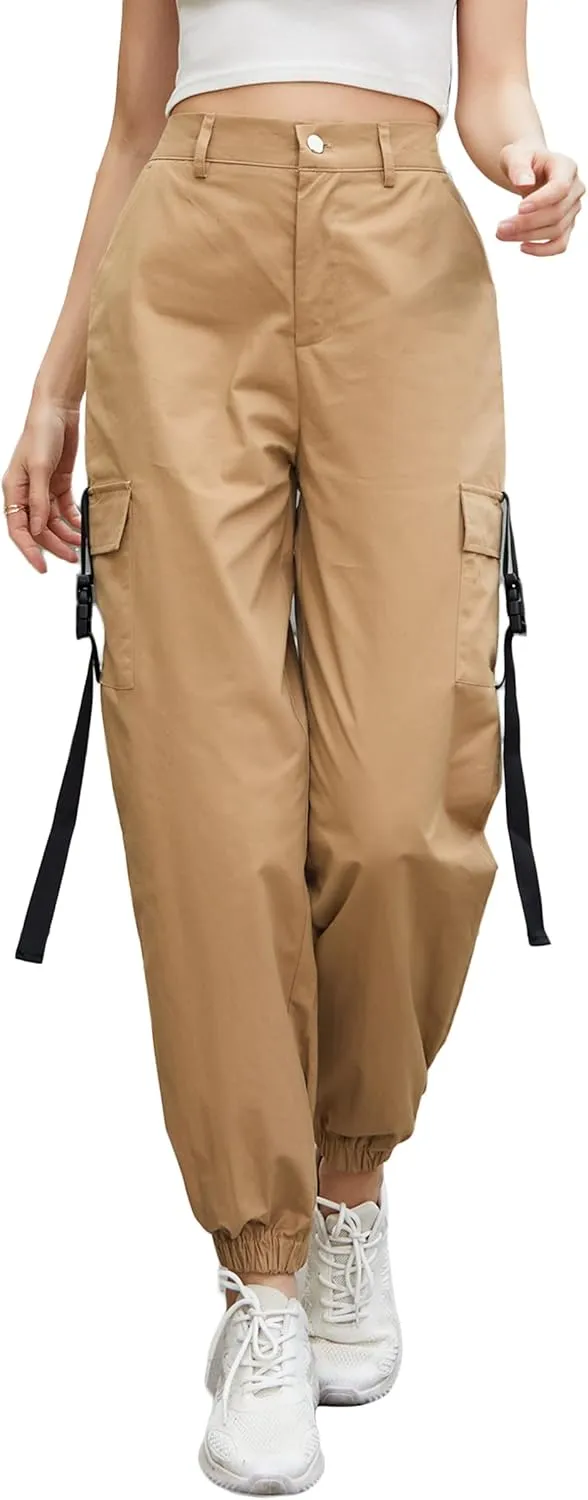 Womens High Waisted Black Cargo Pants with Pockets Baggy Solid Y2k Streetwear Pants