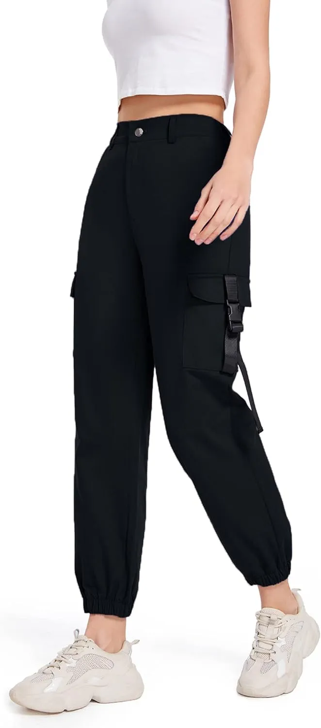 Womens High Waisted Black Cargo Pants with Pockets Baggy Solid Y2k Streetwear Pants
