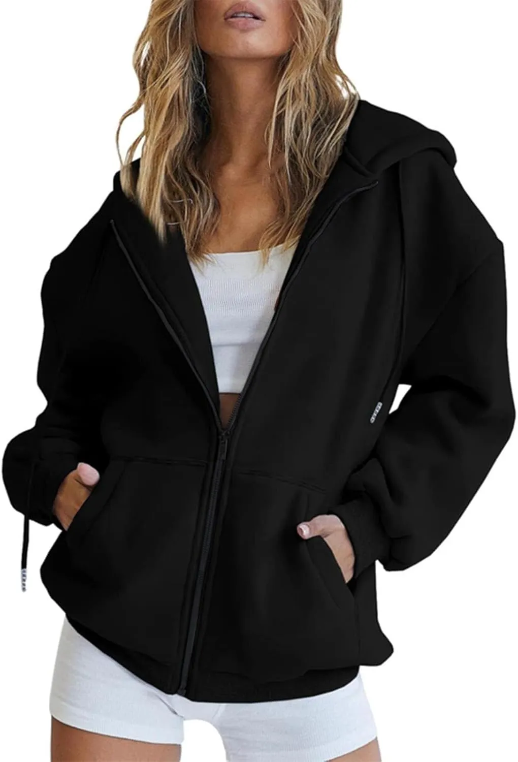 Women's Hoodies Full Zipper Hooded Sweatshirt Cute Fall Casual Oversized Drawstring Jackets with Pockets Winter Clothes