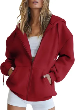 Women's Hoodies Full Zipper Hooded Sweatshirt Cute Fall Casual Oversized Drawstring Jackets with Pockets Winter Clothes