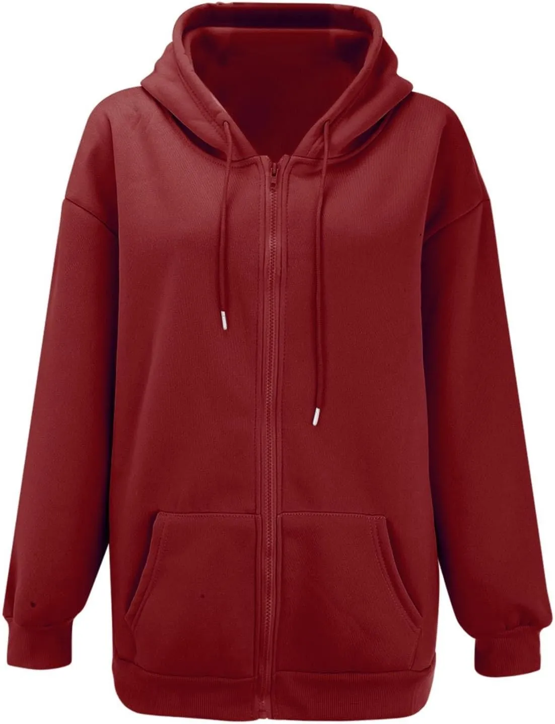 Women's Hoodies Full Zipper Hooded Sweatshirt Cute Fall Casual Oversized Drawstring Jackets with Pockets Winter Clothes