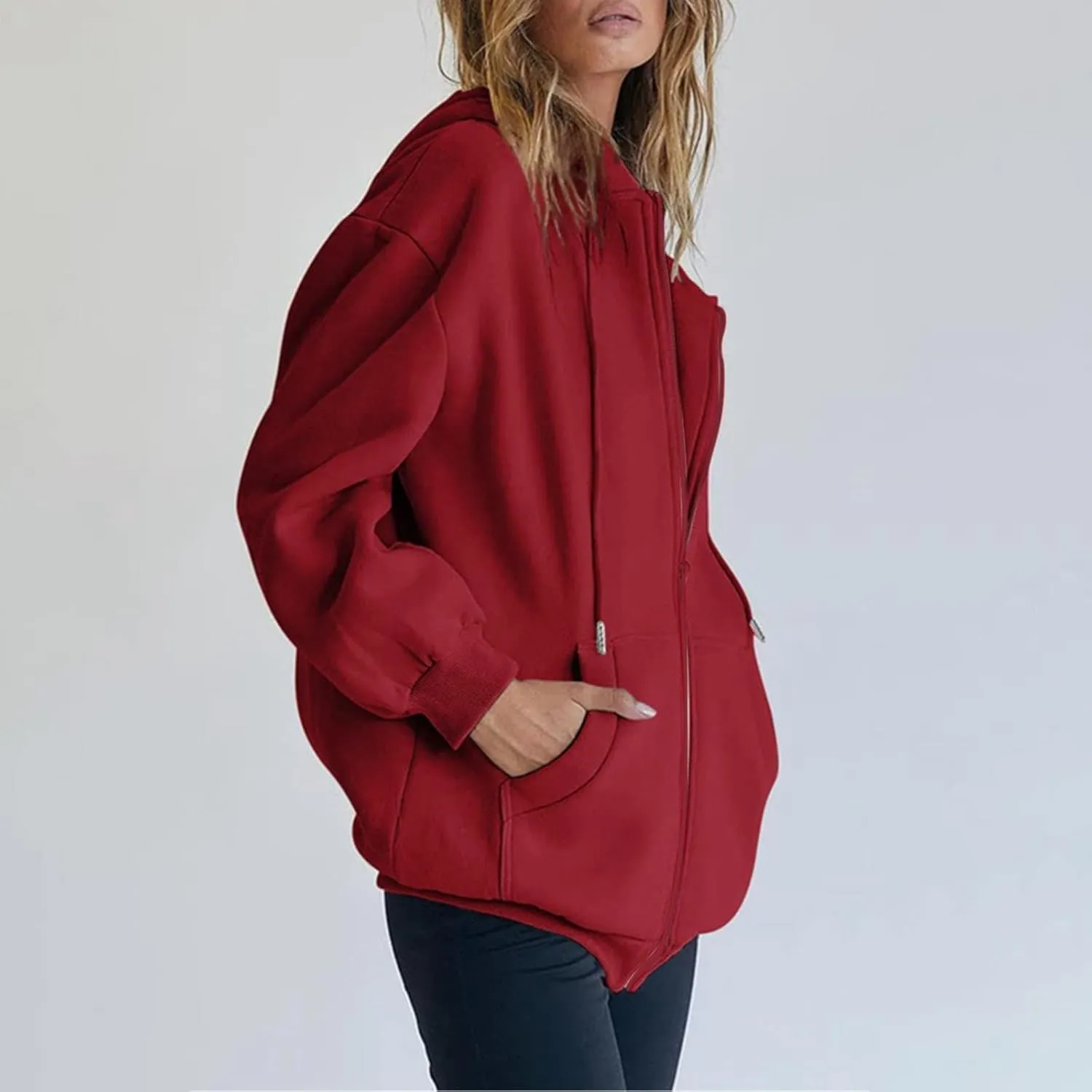 Women's Hoodies Full Zipper Hooded Sweatshirt Cute Fall Casual Oversized Drawstring Jackets with Pockets Winter Clothes